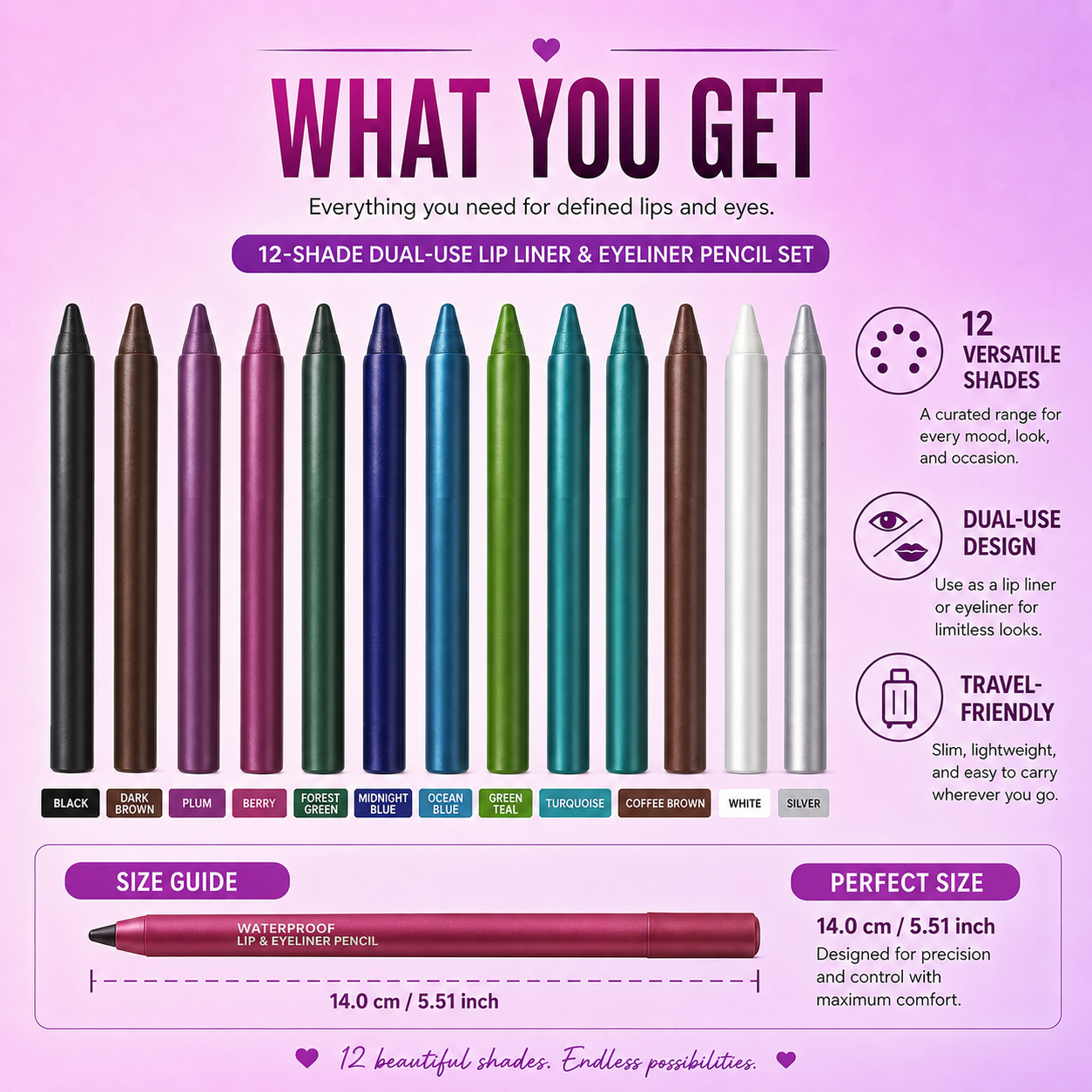 12 Color Eyeliner Pencil